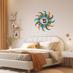 Colorful Sun Wall Mirror Decorative 25 inch Metal Frame Sunburst Boho Mirror for Entryway Bedroom Living Room Bathroom House Warming Gifts New Home Essential (Blue)