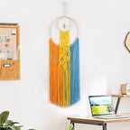 LB Boho Colorful Crystal Macrame Wall Hanging Boho Dream Catcher Yellow Hand Woven Leaf Tapestry Art Modern Aesthetic Tassel Wall Decor for Home, Bedroom, Living Room