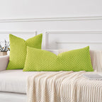 Kevin Textile 14x36 Inch Long Lumbar 1 Pack Boho Decorative Throw Pillow Cover Soft Striped Corduroy Rectangle Cushion Case Farmhouse Accent for Living Room Couch Sofa Bed, Spring Green