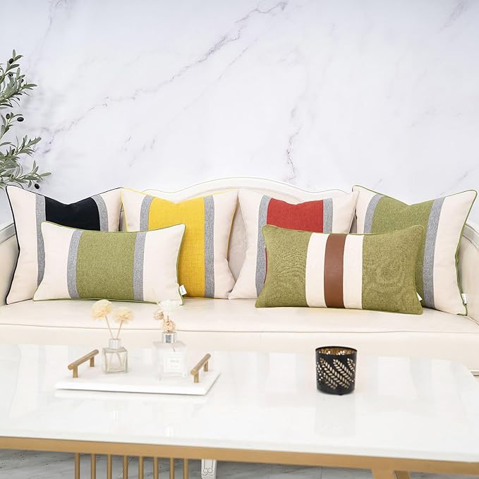 Yangest Patchwork Pillow Cover 12x20 Inch Luxury Cotton and Linen Cushion Cover Rectangle Pillowcover for Couch Bedroom Living Room,Orange