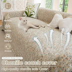ROOMLIFE Boho Beige Couch Cover for Dogs, Washable Non Slip Furniture Protector Couch Sofa Covers for 3 Cushion Couch, Soft Chenille Couch Cover Throw Blanket with Tassels 71''X150''