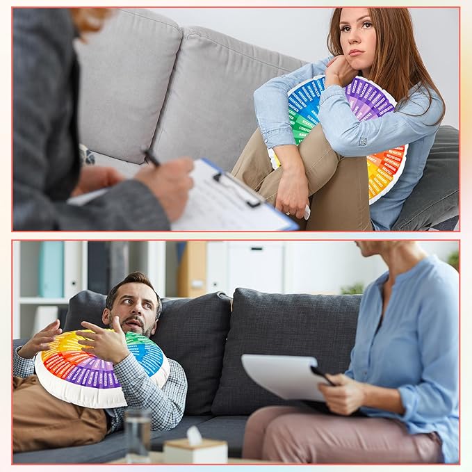 party greeting Wheel of Emotions Feelings Pillow Round Velvet Feelings Wheel Emotion Throw Pillow Circle Seating Floor Cushion for Office Home Room Sofa Decor Counselor Physical Therapist Gift Rainbow