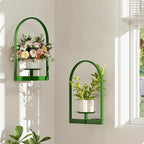 Green Metal Wall Plant Holder - 2-Pack Wall Mounted Plant Stands and Hanging Holders for Indoor Planter and Flower Pot - Arch Decor Shelf for Plant Storage (Pot Not Included)