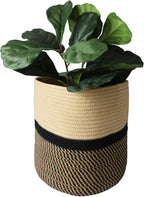 Decorative Baskets for Plants| 9- & 11-inch Pots for Indoor Plants | Floor Planter Pot Cover | Rope Plant Basket for Indoor (Medium 11" Round, Tan/Black)