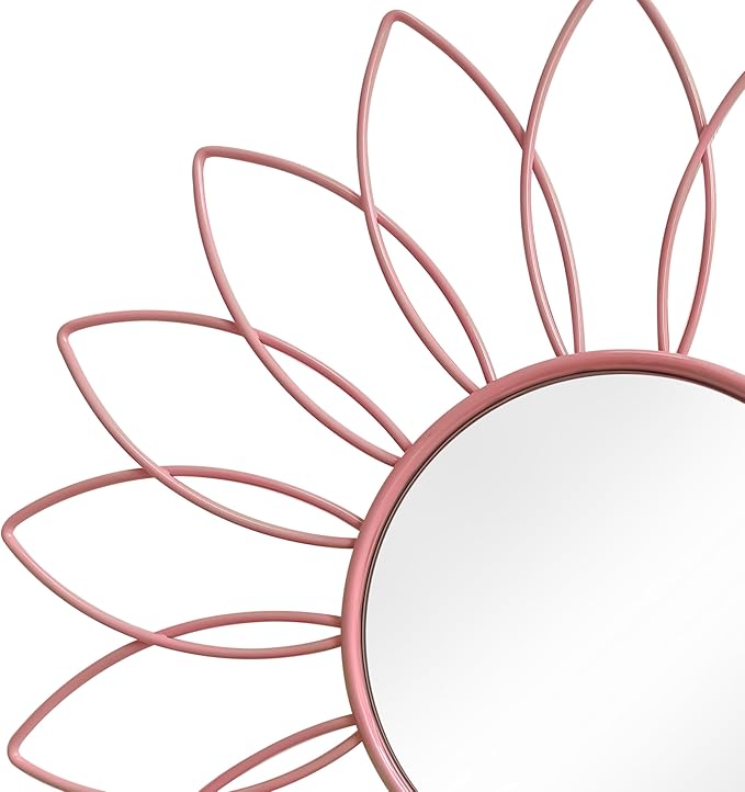 3 Pack Metal Mirrors for Wall Sunburst Wall Mirrors Home Décor Decorative Hanging Wall Art for Living Room Bedroom Entryway (Pink, Flowers)