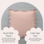 BEBE BASK Scalloped Pillow Cover - Set of 2-18 x 18 Inch - Scallop Pillow Cover - Pink Scalloped Pillows - Scallop Pillows - 100% Cotton - Grandmillennial Style (Peach Pink/Peach)