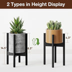 MUDEELA Plant Stand for Indoor Plants: Adjustable Width Fits 8-12 Inch Pots - Mid-century Modern Bamboo Plant Stand - 14.5 Inch Single Tier Small Floor Plant Holder, Black, 2 Pack (Without Pot)