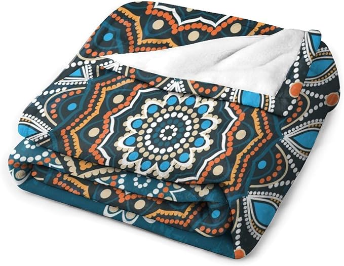 Ornamental Mandala Throw Blanket Indian Hippie Bohemian Art Floral Texture Pattern Blanket for Sofa Bed Couch Chair Or Dorm 60"x80"