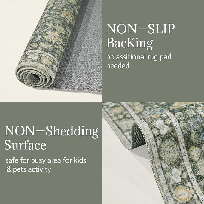 Washable Rugs for Living Room: 9x12 Area Rugs for Bedroom Ultral Soft Non-Slip Stain Resistant Vintage Boho Large Carpet for High-Traffic Dining Room - Farmhouse Decor