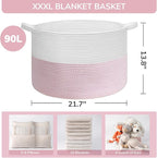 INDRESSME XXXLarge Storage Basket with Handle, Pink Laundry Basket for Nursery Stuffed Animal Storage, Baby Baskets Kids Toy Organizer, 21.7" x 21.7" x 13.8", Pink