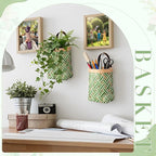 Yinkin 3 Pack 6 Inch Small Wall Hanging Basket Woven Wood Storage Basket Hanging Rope Organizer Flower Plants Vegetable Wall Decoration for Porch Living Room Bedroom Home (Sage Green)
