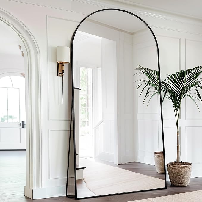 Antok Full Length Mirror, 78"x38" Floor Mirror Freestanding, Arched Full Body Mirror Floor Standing Mirrors with Stand for Bedroom, Hanging Mounted Mirrors for Living Room Cloakroom, Black
