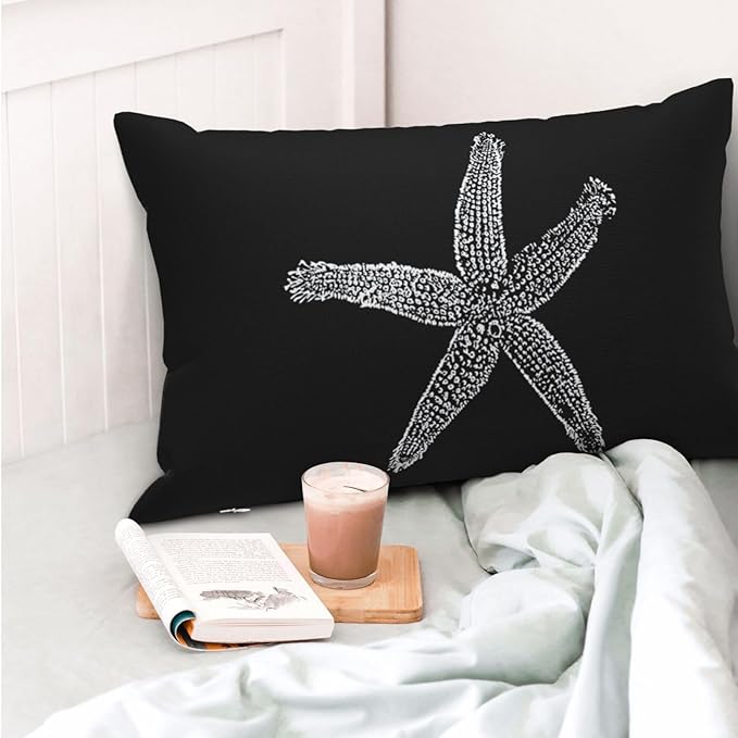 Coastal Pillow Covers 12x20 Set of 2 Black Starfish Throw Pillows Nautical Ocean Decorations Summer Beach Coral Pillowcase Outdoor Decor Linen Farmhouse Square Cushion Case for Sofa Bedroom
