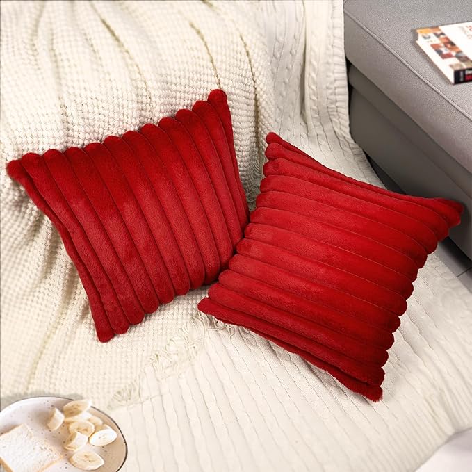 1 Pack 18x18 Pillow Cover Velvet Pillow Covers, Faux Fur Square Throw Pillow Covers for Living Room Decorations Throw Pillow Case, Throw Pillow Cover Cushion Cover for Home Sofa Bedroom Car, Red
