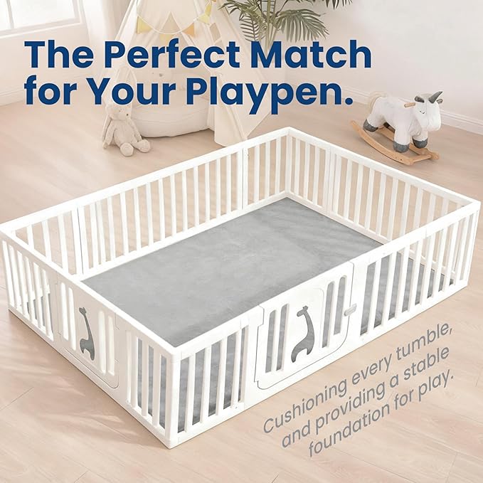 Baby Play Mat for Floor,Extra Large 59"×71" Playpen Mat for Tummy Time,Thicker Padded Elasti Foam Activity Mats,Water Repellent Ultra Soft Velvet,Non-Slip Backing Safe for Crawling(Light Grey)
