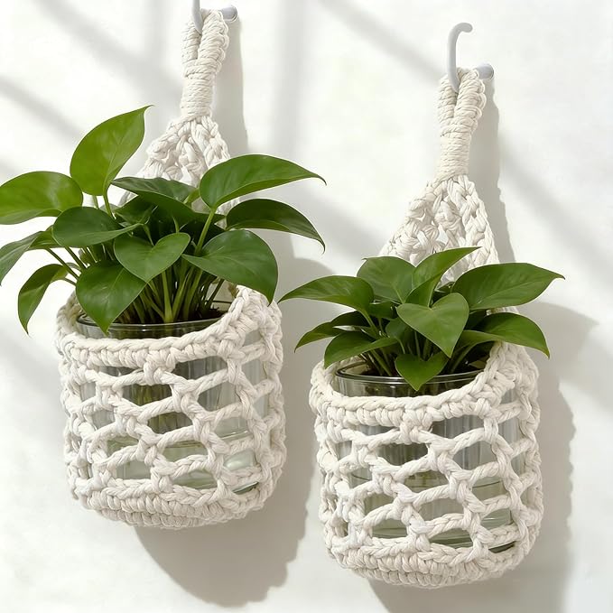 Macrame Wall Plant Hanger, Hanging Planter Basket Holder, Wall Planters for Indoor Plants, for Up to 4 Inch Pot (Ivory, 4-Inch)
