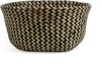 Woven Seagrass Belly Basket for Storage, Plant Pot, Picnic and Grocery Basket (Large, Black Strips)