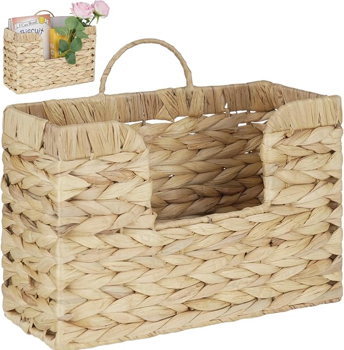 Hanging Basket for Wall, Rattan Woven Hanging Basket Front Door Decor, Water Hyacinth Mail Baskets Wall Mounted Storage Entryway Organizer for Living Room, Bedroom, Office, Housewarming Gift