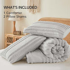 BEDELITE Boho King Size Comforter Set - Light Grey Tufted Striped Bed Set 3 Pieces, Soft Vintage Farmhouse Comforter for All Seasons, Boho Home Decor,Fluffy Jacquard Bedding with Pillow Sham