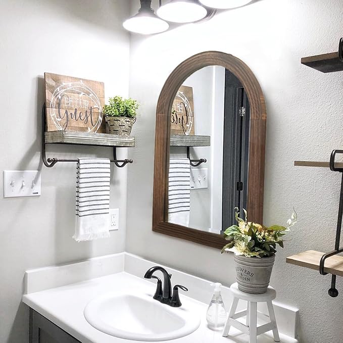 LOSOUR Arched Mirror, Farmhouse Decor Solid Wood Frame Wall Mirror, Bathroom Mirrors, Large Vintage Mirror for Bathroom, Living Room,Bedroom, Entryway, Hallway,Foyer (Coffee, 20inch*30inch)