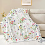 Colorful Wildflowers Throw Blanket Botanical Plant Bed Blanket Watercolor Floral Flower Blankets Soft Flannel Fleece Throw Blanket Boho Cozy Fluffy Plush Blankets 50" X 60"