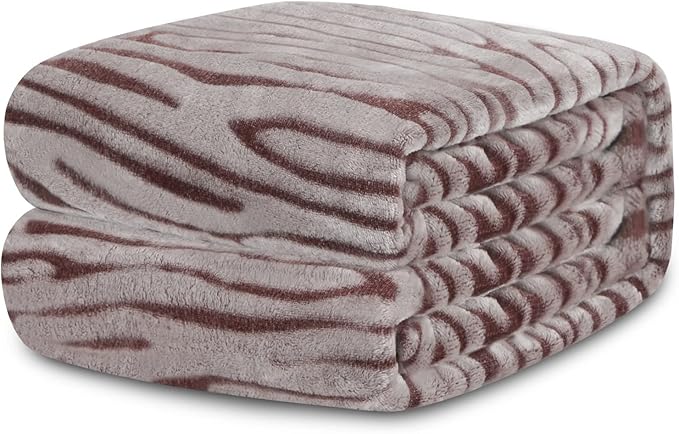 MACEVIA Flannel Fleece Throw Blanket, Zebra Print for Women, Brown and Grey Throw, Soft Animal Print Blankets Cozy for Bed Sofa Couch 260GSM, Suitable for All Seasons (Brown Zebra,50x60inches)