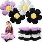Reginary 4 Pcs Flower Floor Pillows Cute Plush Flower Throw Pillows Daisy Floor Seat Cushion Chair Pads for Back to School First Day of School for Sofa Couch Bed Decor(15 Inch,Black, White, Purple)