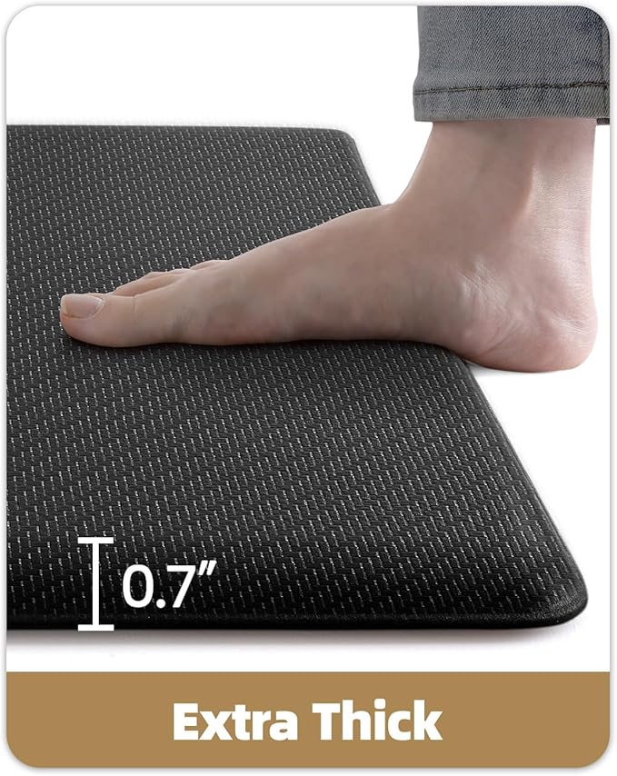 Color&Geometry 0.71" Extra Thick Anti Fatigue Cushion Kitchen Floor Mat,Easy Clean, Water & Oil Proof, Non Slip, Foam Padded Runner Rug for Front Sink,20"x 47" Black (2.0 Version)