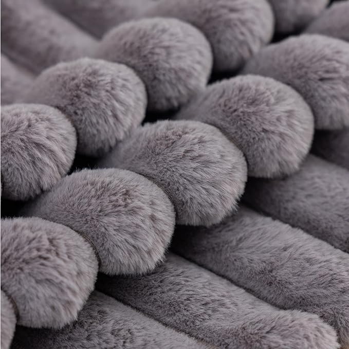 ZLINA Set of 2 Dark Grey Faux Fur Decorative Throw Pillow Covers Fluffy Striped Pillowcase Cushion Covers 18 x 18 Inch Decor Sofa Couch Bedroom