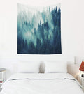 EMMTEEY Misty Forest Tapestry Nature Scenic Mountain Tapestry Green Tree Landscape Foggy Fir Pine Forest 50X60 Inches Tapestries for Living Room Bedroom Inhouse