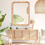 Rattan Mirror,Rectangle Boho Bathroom Mirror for Wall,22x30 Wicker Vanity Mirror for Nursery Décor,Coastal Farmhouse Wood Mirror for Bedroom Entryway Living Room