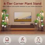 Corner Plant Stand with Grow Light - 6 Tier Plant Stand Indoor Round Metal Plant Shelf with Adjustable Light, Plant Organizer for Living Room, Graden, Home Decor (Brown)