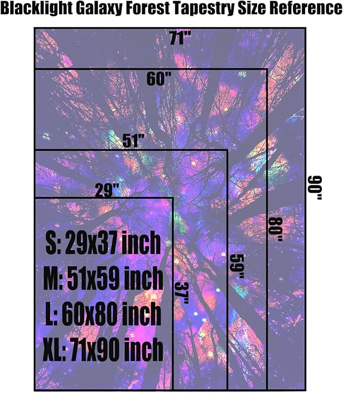 Blacklight Galaxy Forest Silhouette Tapestry for Bedroom Night Sky Ceiling Tapestry for Bedroom Decor Dark Forest Stars Tapestries Glow in the Dark Starry Night Tapestries UV Reactive Dorm Decor 29x37
