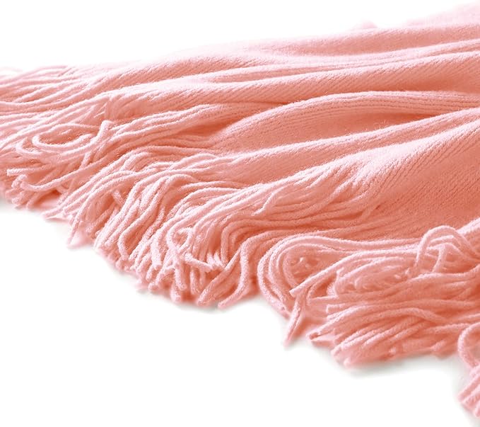 Homiest Decorative Knitted Throw Blanket with Fringe, Lightweight Acrylic Knit, Soft & Cozy Tassel Blanket for Couch, Sofa, Bed (Baby Pink, 50 x 60 Inch)