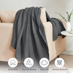 PHF 100% Cotton Muslin Blanket Twin XL Size 66"x90", 4-Layer Lightweight Gauze Throw, Breathable Cloud-Soft Minimalist Blanket for Bed, Couch, Camping & Baby, Greyish Black, Ideal Gift