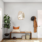 Irregular Bathroom Mirror Modern Wall Mirror Asymmetrical Wooden Framed Wall Mirror Unique Shape Wall Mounted Vanity Artistic Mirror Decor for Living Room Bedroom Entryway Small 16"x12"