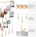 Mkono Macrame Hanging Photo Display Wall Decor with String Lights Boho Room Bedroom Wooden Beads Garland Picture Greeting Cards Holder with 30 Clips