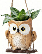 QCQHDU Swing Owl Hanging Pots with Drainage Hole, Small Resin Succulent Plant Planters, Cute Indoor/Outdoor Decor for Balcony Garden Patio, Women Gift Idea, Khaki