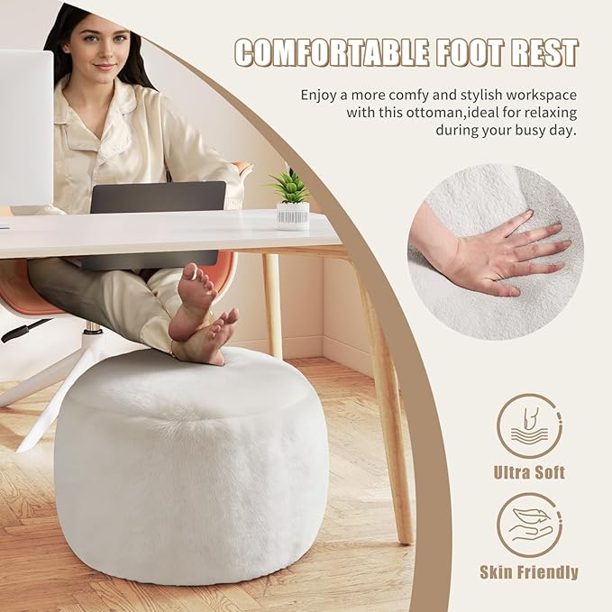 Round Stuffed Pouf Ottoman for Foot Rest, A Round Modern Foam Filled Poufs, Floor Chair for Living Room, Nursery, Dorm, A Soft Modern Foot Stool Perfect to Rest Your Feet (White, 20Inch)