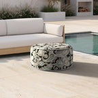 Inflatable Ottoman Stool D21 xH9 for Outdoor/Indoor Use, Water Repellent Patio Foot Rest Stool with Portable Handle,Round Pouf Ottoman Suitable for Garden,Deck and Camping - Paisley Black