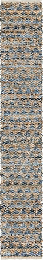 Unique Loom Chindi Jute Collection Area Rug (1' 2" x 8' Table Runner, Navy Blue/ Natural)