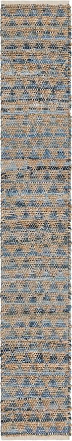 Unique Loom Chindi Jute Collection Area Rug (1' 2" x 8' Table Runner, Navy Blue/ Natural)