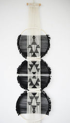 Flber Macrame Wall Hanging black and white Boho Wall Decor Art Living room wall art Round Handmade Geometric Lines Home Décor 11.8W x 65L