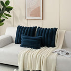 FUTEI Navy Blue Decorative Throw Pillow Covers 24x24 Inch Set of 2, Square Soft Faux Rabbit Fur Thick Striped European Cushion Covers,Spring Home Decor for Couch Bed Living Room