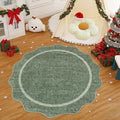 GarveeHome Scalloped Round Area Rugs, Washable Small Round Rug 3 ft Non-Slip, Soft Christmas Ultra-Thin Circle Solid Low Pile Stain Resistant Carpet for Bedroom Entryway Kitchen Laundry, Greyish Green