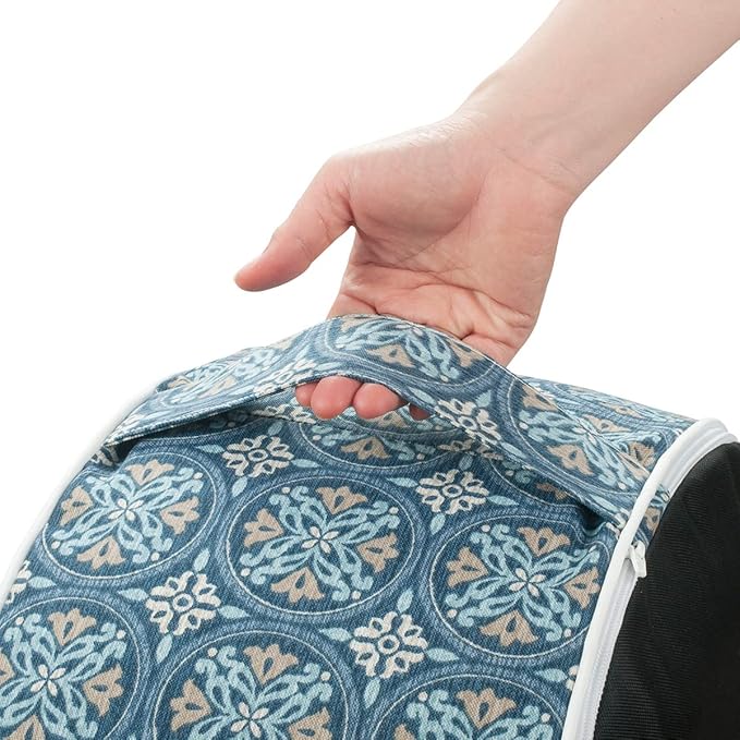 Magpie Fabrics Indoor/Outdoor Inflatable Stool Ottoman Pouf, Water Repellent Round Footrest Footstool with Foot Pump D20 xH9, Portable for Patio Garden Travel Camping or Home, Morgan Medal Blue