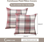 CARRIE HOME Red Tartan Christmas Plaid Pillow Covers 20x20 Set of 2 Farmhouse Buffalo Plaid Red Striped Throw Pillow Cover for Living Room Couch Sofa