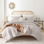 ROSGONIA California King Comforter Set Linen Grey, 3pcs (1 Boho Gray Cal King Comforter & 2 Pillowcases), All Season Soft Bedding Blanket Quilts