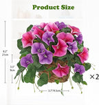 Briful 2 Pack Fake Morning Glory with Handwoven Basket - 8.2" Pink Purple Faux Potted Flowers Silk Floral Table Centerpiece for Home Office Room Shelf Desk Decor