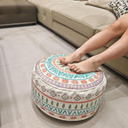MOCOFO Round Bohemian Ottoman Pouf Cover, 18 Inch, Cotton Blend, Church Window Print, Living Room Storage Footrest, Cover Only (Jade Stone)